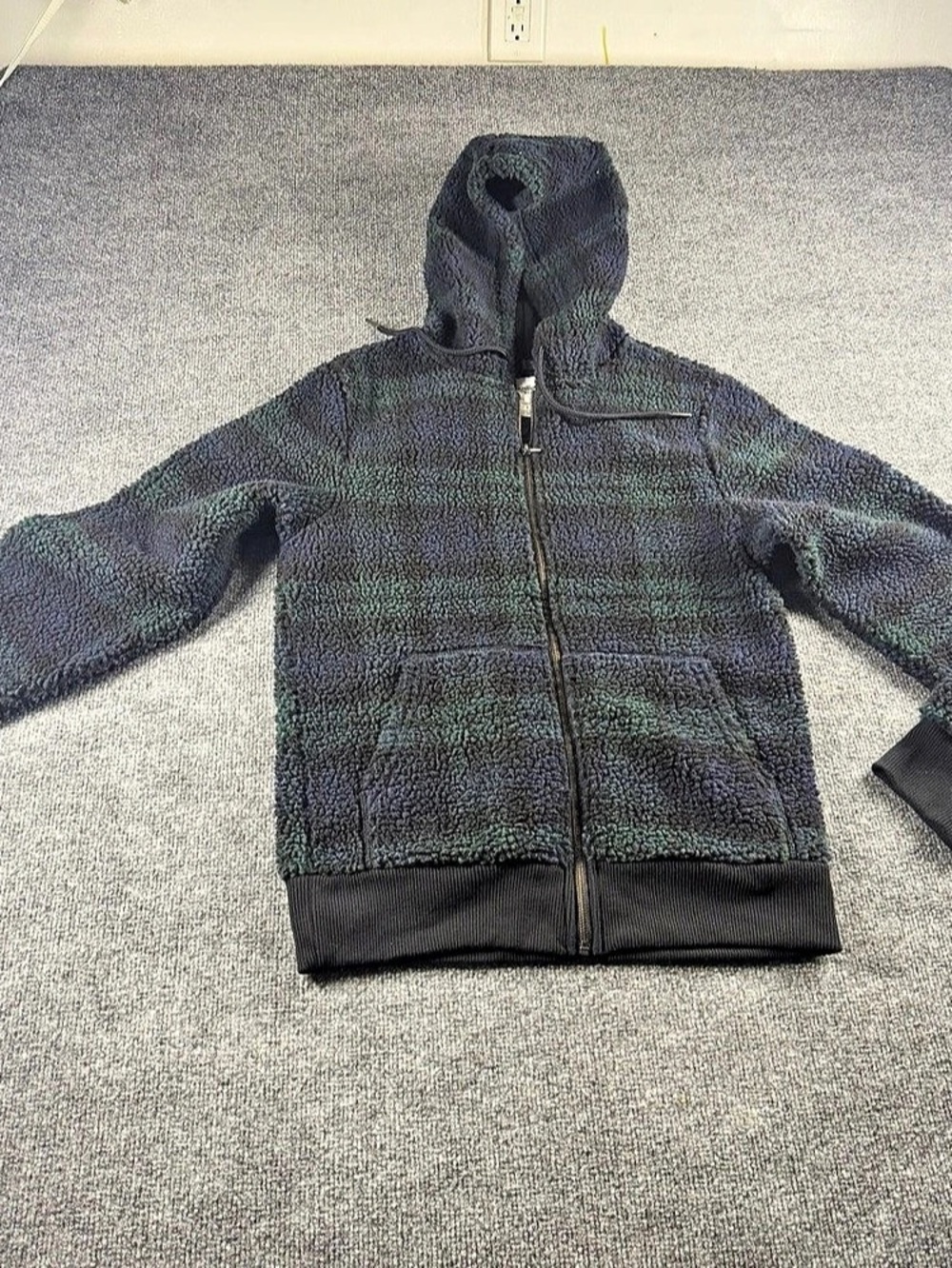Goodfellow & Co Plaid Sherpa Hooded Jacket in Green & Blue Size Small